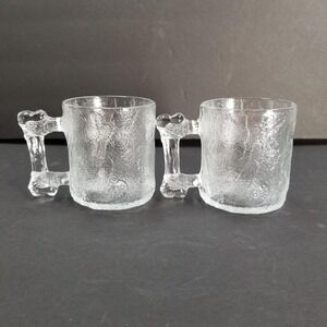 Vintage 1993 McDonalds Flintstones Pre-Dawn Glass Mugs Bone Handle Set of 2